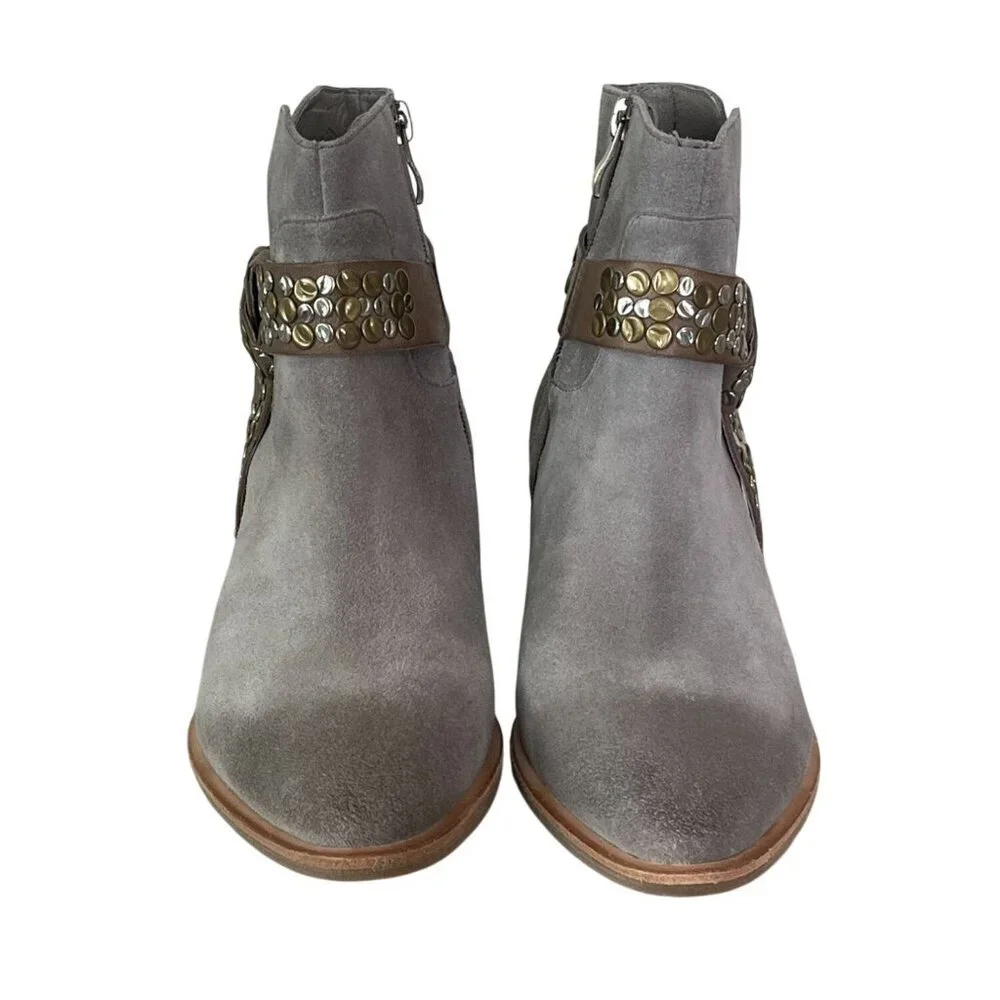 Antelope Gray Suede Western Ankle Boots Studded Harness EU 37 US 6-6.5